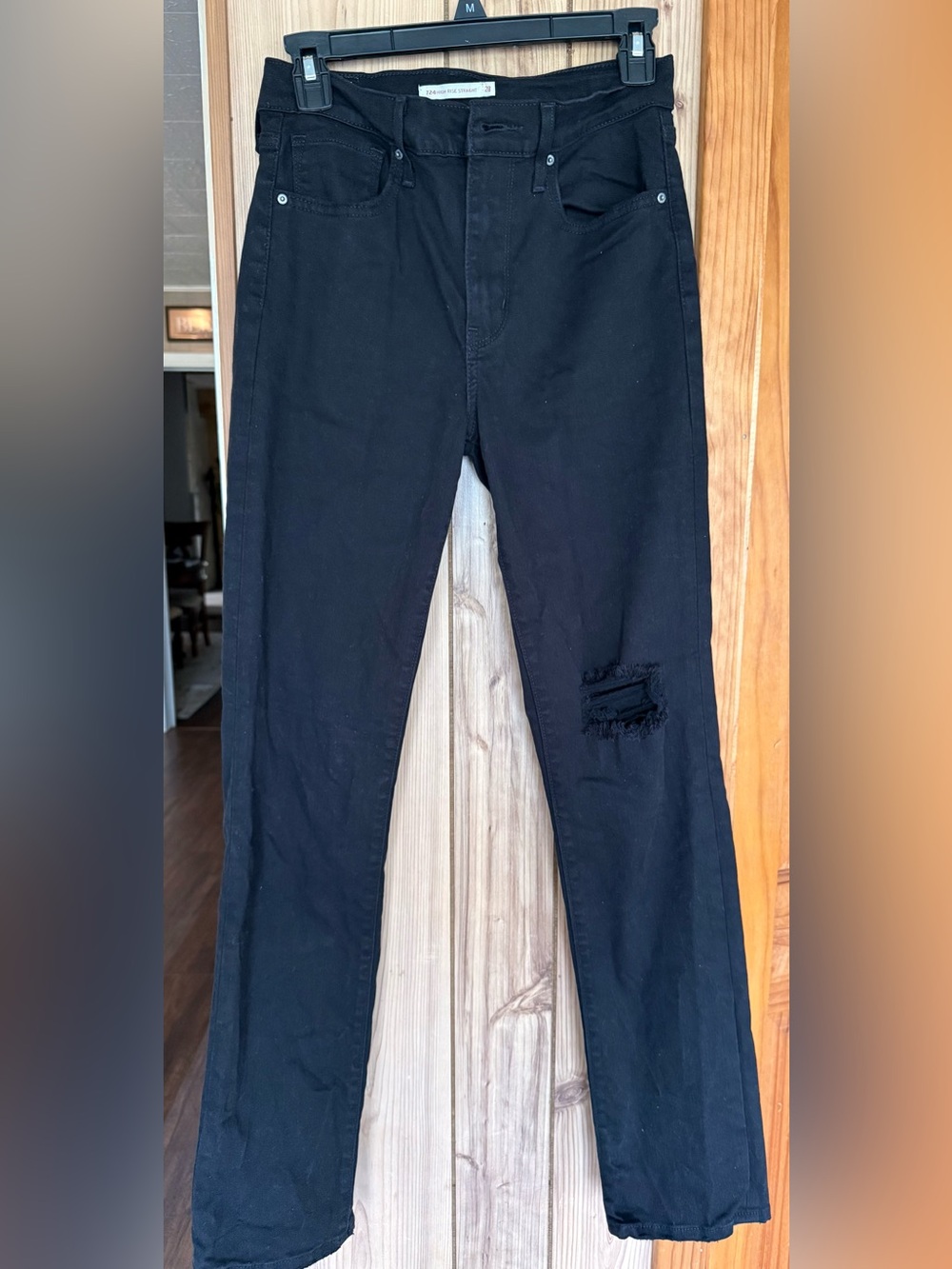 Levi's Black Straight Jeans with Knee Rip